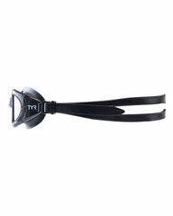 TYR Special Ops 2.0 Mirror Goggles in black with mirrored lenses, featuring a sleek, low-profile design for competitive swimming.
