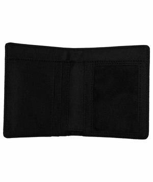 Nike Club Fold Wallet in black with white accents, showing multiple card slots and the Nike logo on the front.