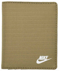 Nike Club Fold Wallet in parachute beige, black, and white showing the compact design and Nike logo on the front.