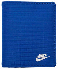 Nike Club Fold Wallet in Game Royal, black and white with Nike logo, showing multiple card slots and fold-over design.
