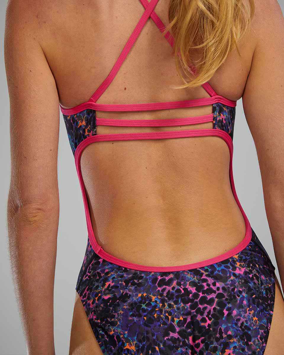 TYR Women's Stipple Trinityfit Swimsuit in Petunia, showcasing a sleek, fitted one-piece swimsuit with stylish stipple pattern.