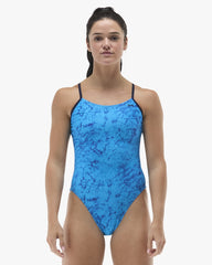 TYR Womens Zephyr Cutoutfit Swimsuit - Light Blue/Navy