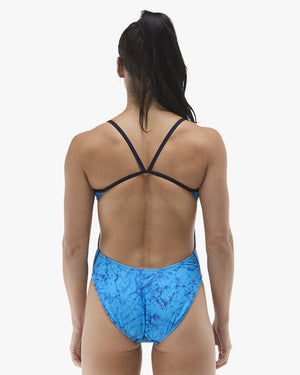 TYR Womens Zephyr Cutoutfit Swimsuit - Light Blue/Navy