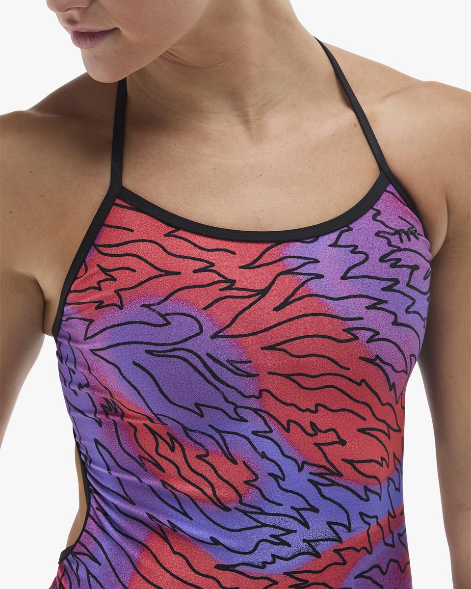 Orange and purple TYR women's Hodori Trinityfit swimsuit with sleek design, perfect for competitive swimming and training.