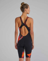 TYR Womens Venzo Infrared openback kneeskin swimsuit in fire color, featuring a sleek design and open back for swimming performance.