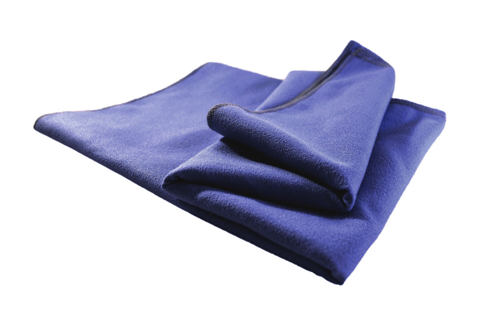 Blue AK Large Microfibre Towel spread flat, showing soft, lightweight fabric ideal for travel and outdoor activities.