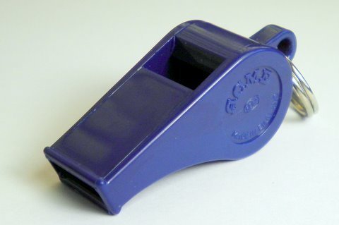 Blue Acme Thunderer 660 whistle with metal construction and ergonomic design, ideal for sports and safety signaling.