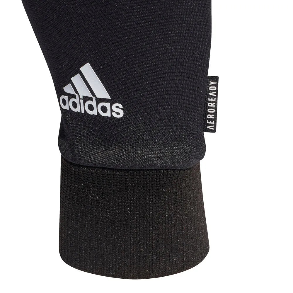 Black Adidas Condivo Aeroready gloves, lightweight sports gloves with breathable fabric for comfortable wear during outdoor activities.