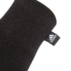 Black Adidas Three Stripes Conductive Gloves, designed for cold weather, with visible branding and textured fingertips for touch screen use.