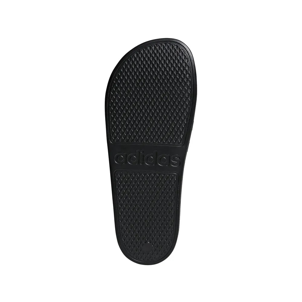 Black Adidas Adilette Aqua Slides for men, featuring a sporty design with comfortable straps and textured sole.