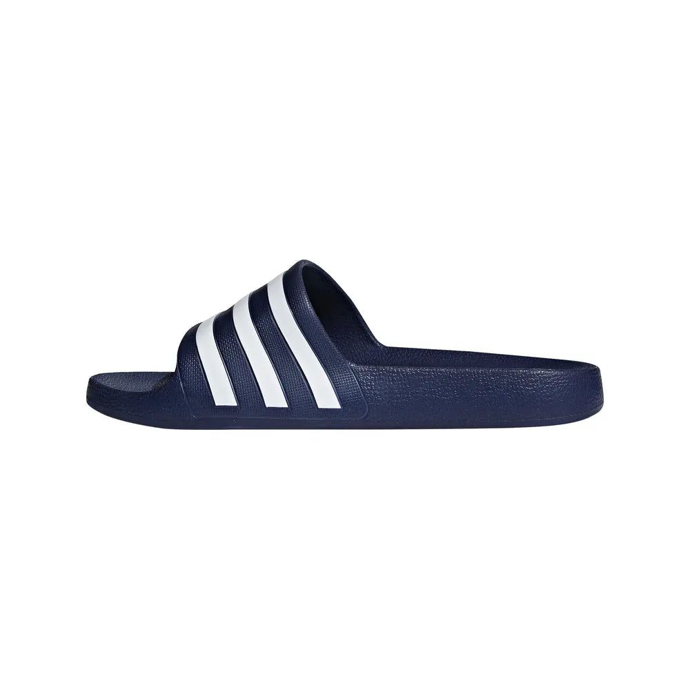 Adidas Adilette Aqua slides in navy blue with sporty design, perfect for casual wear and water activities.