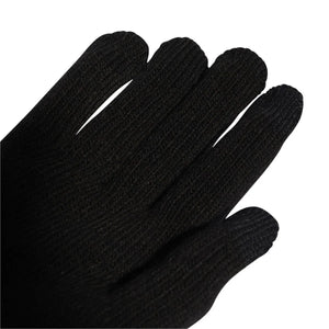 Black Adidas Essentials Tech Gloves shown with textured fingertips and stretchy fabric for a snug fit.
