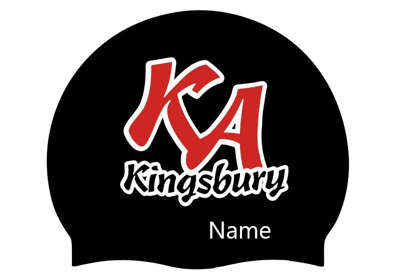 Kingsbury Aquarius 3pk Club Logo + Name Swimming Cap - Black/Red/White | Allens Of Kingsbury