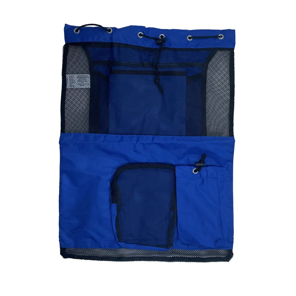 Blue AK Mesh Pool Bag with sturdy handles, ideal for carrying pool gear and accessories.