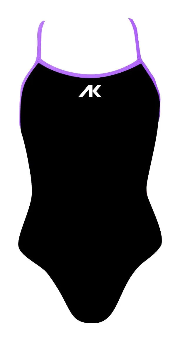 Black AK women's tieback swimsuit with paddle design, featuring a sleek and stylish swimwear style for women.
