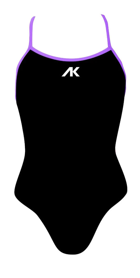 Black AK women's tieback swimsuit with paddle design, featuring a sleek and stylish swimwear style for women. 606