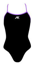 Black AK women's tieback swimsuit with paddle design, featuring a sleek and stylish swimwear style for women.