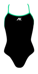 Black AK Women's AK Tieback swimsuit with a stylish tieback design, crafted for comfortable beach or pool wear.