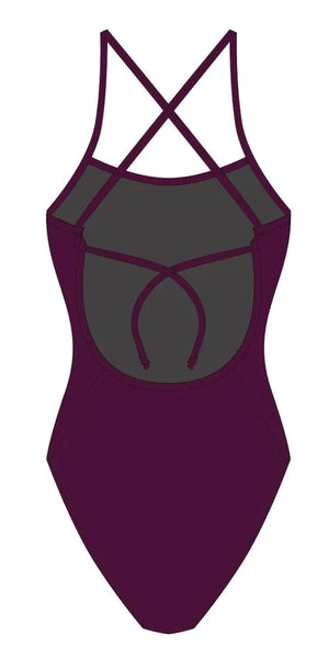 Women's AK Tieback Swimsuit in Cabernet, featuring a stylish design with tieback detail, ideal for beach or poolside wear.