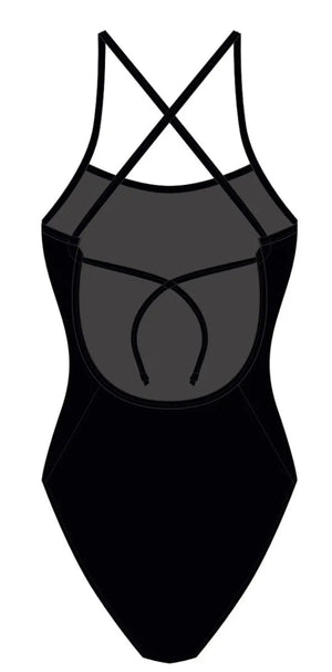 Women's AK Tieback Swimsuit in Nero, black one-piece swimwear with stylish tieback design, perfect for beach or poolside.