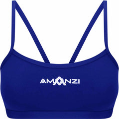 Amani girls' cobalt blue bikini top with adjustable straps, designed for comfort and style in a swimwear tankini.