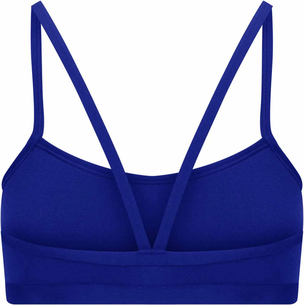 Amani Girls cobalt blue bikini top with adjustable straps, perfect for swimming and beachwear.