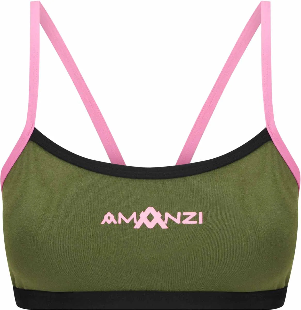 Amani Girls Desert Blush bikini top in green and pink, featuring adjustable straps and a stylish tankini design.