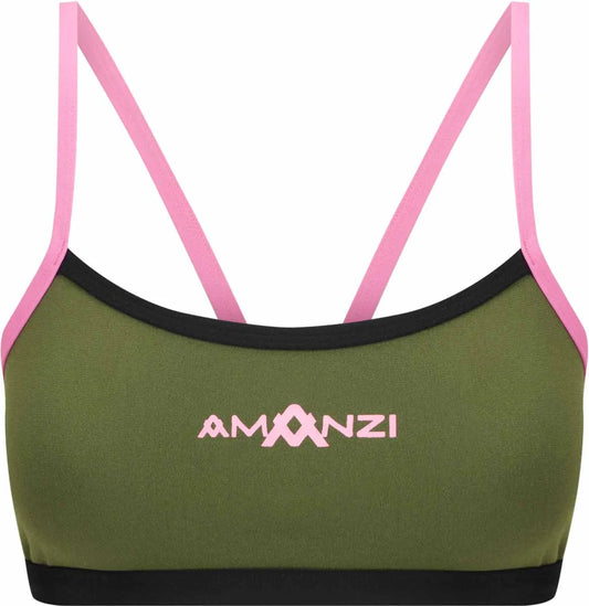 Amani Girls Desert Blush bikini top in green and pink, featuring adjustable straps and a stylish tankini design. 1166