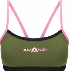 Amani Girls Desert Blush bikini top in green and pink, featuring adjustable straps and a stylish tankini design.