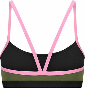 Amani girls' desert blush bikini top with green and pink colors, featuring a stylish tankini design and adjustable straps.