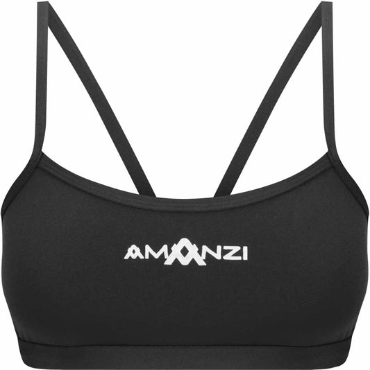 Amani Girls Jet Bikini Top in black, stylish tankini design with shoulder straps, perfect for young girls' swimwear. 1197