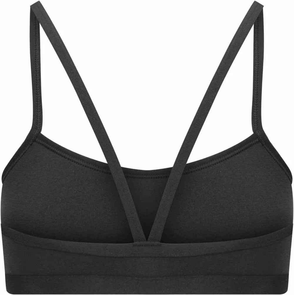 Amani Girls Jet Bikini Top in black, stylish tankini design with adjustable straps, perfect for swimming and beachwear.