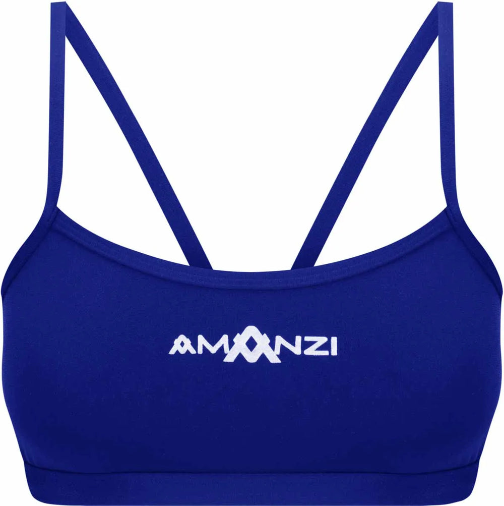 Amani women's cobalt blue bikini top, tankini style, with adjustable straps and supportive design, perfect for beachwear.