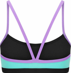 Amani Womens Lagoona Bikini Top in blue and purple with a stylish tankini design, featuring vibrant colors and a supportive fit.