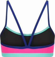Amani women's rosette bikini top in pink and blue with floral accents, designed for stylish swimwear.