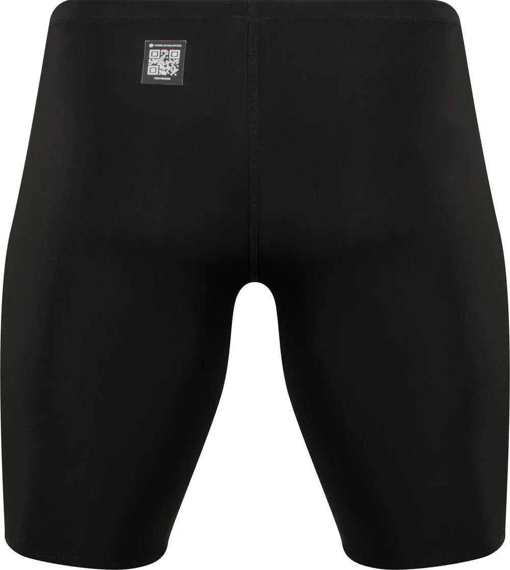 Amani Boys Acceler8 RIZE Black Jammers for swimming, fitted swimwear with a sleek black design and brand logo.