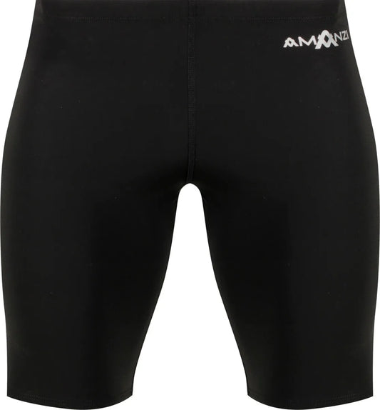 Black Amanzi Mens Acceler8 RIZE Jammers for swimming, featuring a sleek design and comfortable fit for competitive swimmers. 1115
