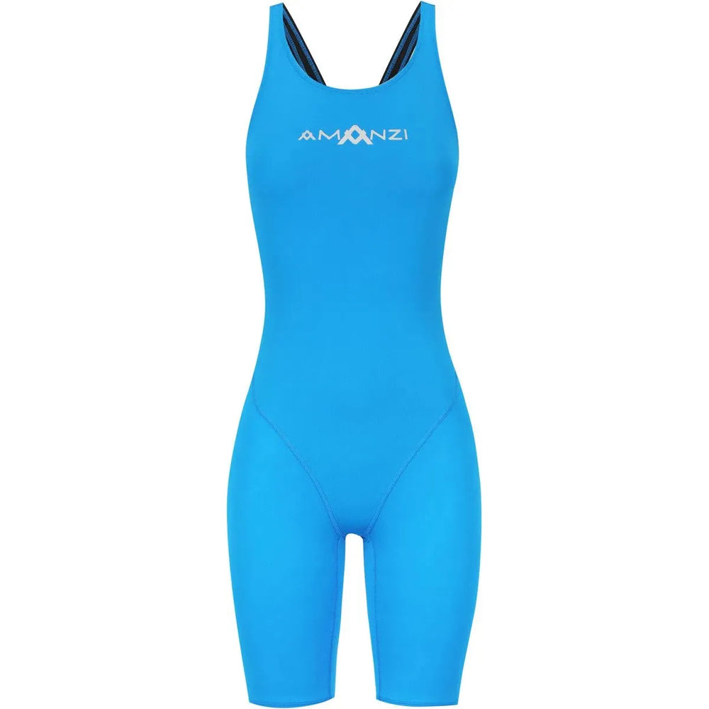 Amani girls' Azure Active kneesuit in royal blue, featuring a comfortable fit and sporty design for swimming and water activities.