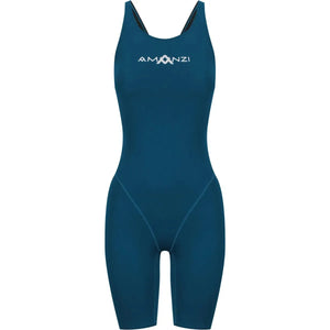 Amani Girls Neptune Active Kneesuit in navy, featuring long sleeves and front zipper, designed for swimming and water activities.