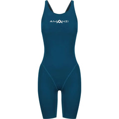 Amani Girls Neptune Active Kneesuit in navy, featuring long sleeves and front zipper, designed for swimming and water activities.