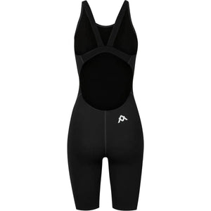 Amani Girls Jet Active Kneesuit in black, featuring a sleek design and full coverage for active swimming or water sports.