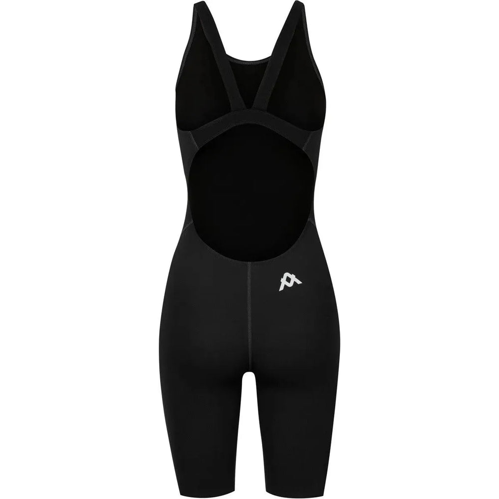 Amani Womens Jet Active Kneesuit in black, close-up of sleek, fitted wetsuit designed for water sports and active wear.