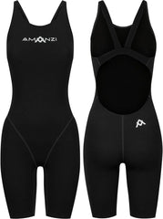 Amani Women's Jet Active Kneesuit in black, fitted wetsuit with long sleeves and high neckline, designed for water sports.