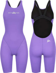 Amani Girls Iris Active Purple Kneesuit, a fitted swimwear suit for girls with a vibrant purple design and sporty style.
