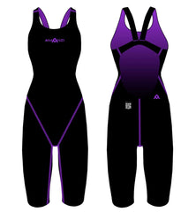 Amani Womens Acceler8 RIZE Kneesuit in Jet and Jewel, black and colorful design, close-up of the sleek, fitted wetsuit for women.