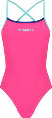 Amani Women's Rose Water Tie Back One Piece Swimsuit in pink and blue with adjustable straps and a stylish tie-back design.
