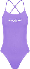 Purple Amanzi women's Iris tie-back one-piece swimsuit with sleek design and figure-flattering fit.