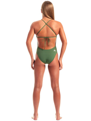 Green Amanzi Women's Memphis tie-back swimsuit with adjustable straps, stylish and comfortable for beach or pool.