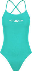 Amani girls' spearmint green tie-back one-piece swimsuit with adjustable straps, perfect for swimming and beach wear.