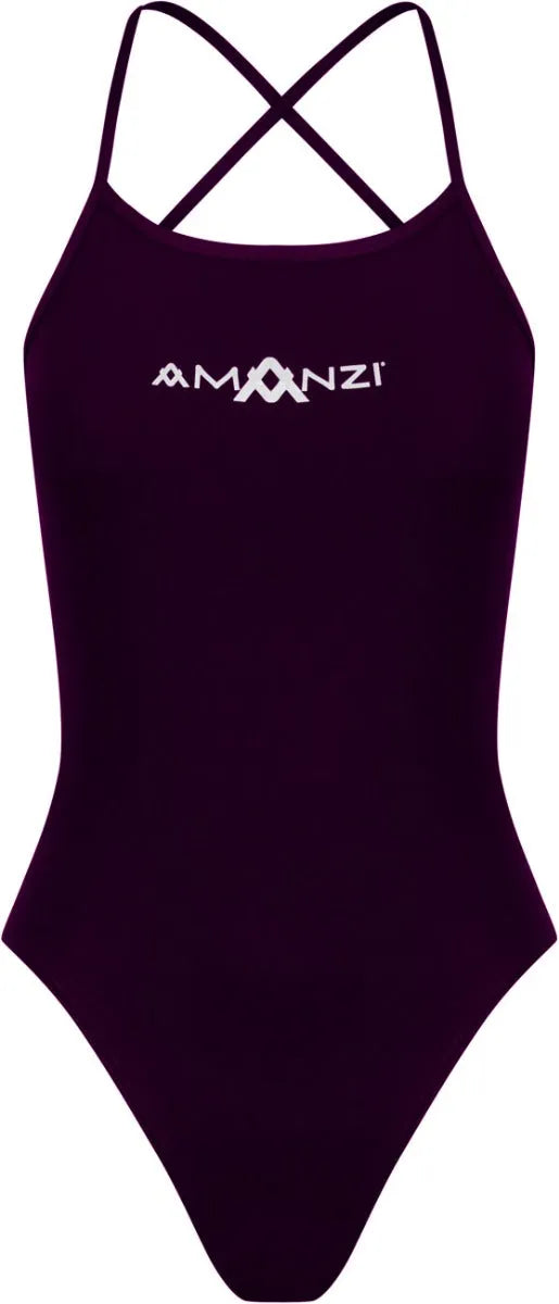 Amani Women's Persia purple tie-back one-piece swimsuit with sleek design, ideal for swimming and beachwear.